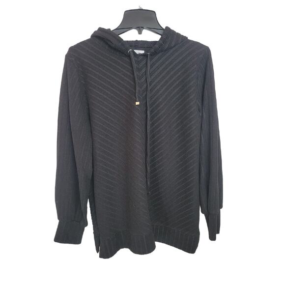 Nine West Black Goth Chevron Long Sleeve Pullover Hoodie Sweater Knit Size Large - Picture 1 of 10
